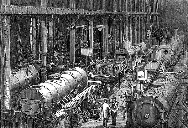 Stephenson's locomotive manufactory at Newcastle-On-Tyne: the fitting shop, 1864. Creator: Unknown