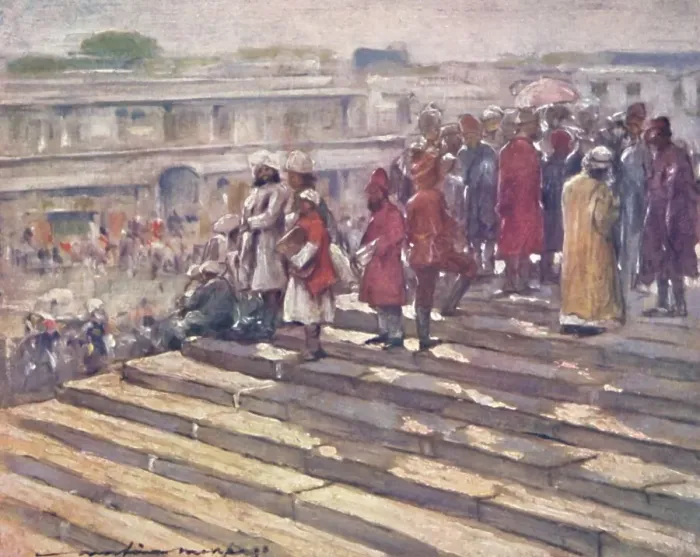 Framed Print : On the Steps of the Jumma Masjid, 1903. Artist: Mortimer L Menpes Framed Print : On the Steps of the Jumma Masjid, 1903. Artist: Mortimer L Menpes