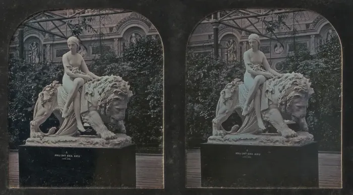 Framed Print : Stereograph, Crystal Palace, John Bells Una and the Lion, 1854-62 Framed Print : Stereograph, Crystal Palace, John Bells Una and the Lion, 1854-62