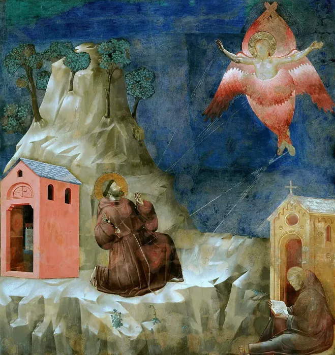 Framed Print : The Stigmatisation of Saint Francis (from Legend of Saint Francis), 1295-1300. Creator: Giotto di Bondone (1266-1377) Framed Print : The Stigmatisation of Saint Francis (from Legend of Saint Francis), 1295-1300. Creator: Giotto di Bondone (1266-1377)
