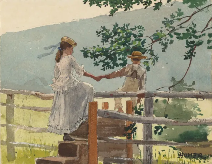 Framed Print : On the Stile, 1878. Creator: Winslow Homer Framed Print : On the Stile, 1878. Creator: Winslow Homer