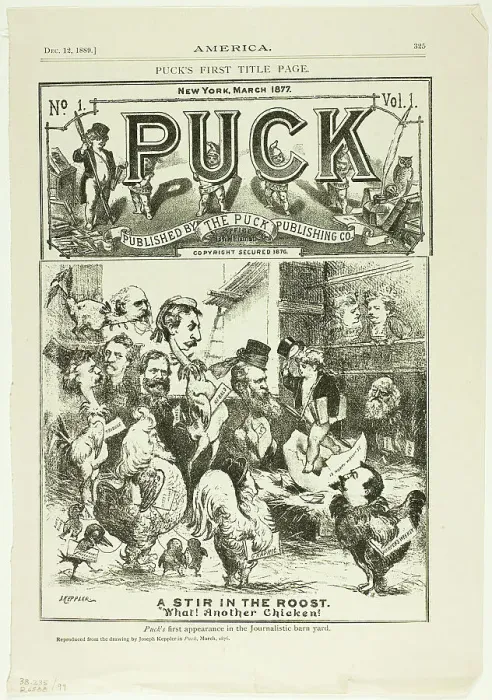 Framed Print : A Stir in the Roost... published December 12, 1889, originally published in Puck on March 18, 1876. Creator: Joseph Keppler Framed Print : A Stir in the Roost... published December 12, 1889, originally published in Puck on March 18, 1876. Creator: Joseph Keppler