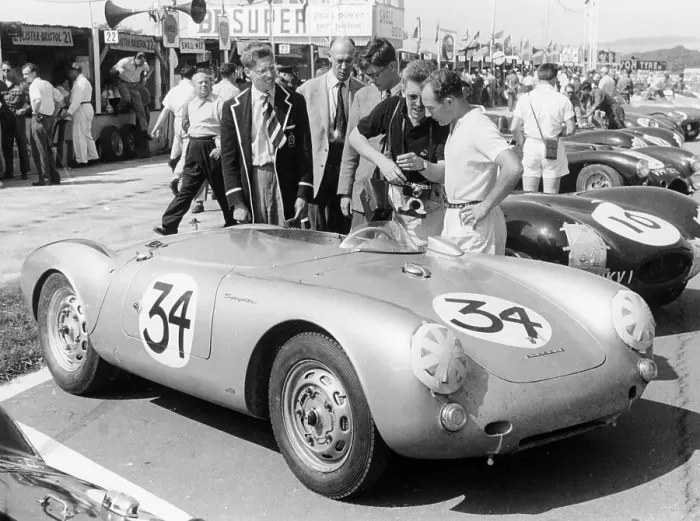 Framed Print : Stirling Moss with Porsche RSK, Goodwood, Sussex, 1955 Framed Print : Stirling Moss with Porsche RSK, Goodwood, Sussex, 1955