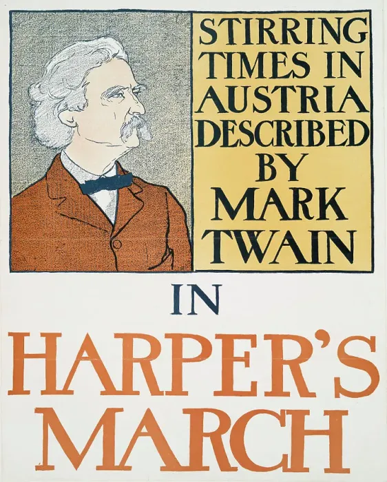 Framed Print : Stirring Times in Austria Described by Mark Twain in Harper's March, c1898. Creator: Edward Penfield Framed Print : Stirring Times in Austria Described by Mark Twain in Harper's March, c1898. Creator: Edward Penfield