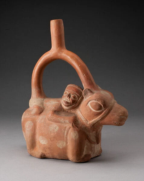 Stirrup Spout Vessel Depicting a Man Riding a Llama, 100 B. C.  /  A. D. 500. Creator: Unknown