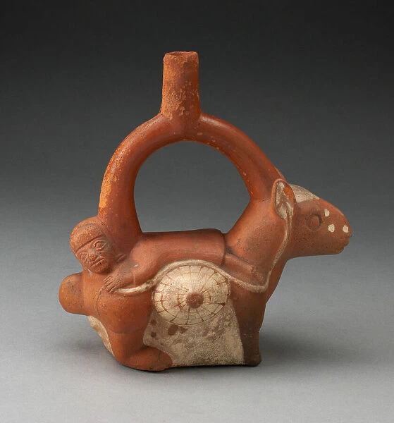 Stirrup Spout Vessel in the Form of a Woman Laying on the Back of a Llama, 100 B. C.  /  A. D