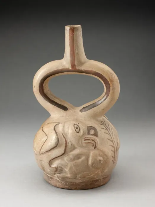 Framed Print : Stirrup Spout Vessel with Raised Design of a Man Attacked by a Bird, 100 B. C. / A. D. 500 Framed Print : Stirrup Spout Vessel with Raised Design of a Man Attacked by a Bird, 100 B. C. / A. D. 500