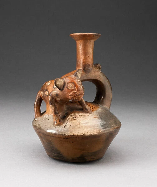 Stirrup Spout Vessel with Spotted Feline Standing on Top, A. D. 1200  /  1470
