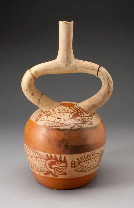 Framed Print : Stirrup Vessel Depicting Bands of Abstract Fish, 100 B. C. / A. D. 500. Creator: Unknown Framed Print : Stirrup Vessel Depicting Bands of Abstract Fish, 100 B. C. / A. D. 500. Creator: Unknown