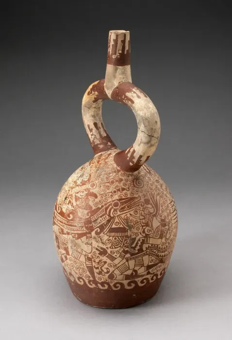 Framed Print : Stirrup Vessel with Fineline Painting Depicting Warriors in an Aquatic Scene, 100 B. C. / A Framed Print : Stirrup Vessel with Fineline Painting Depicting Warriors in an Aquatic Scene, 100 B. C. / A