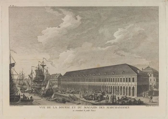 Framed Print : Stock exchange in Saint Petersburg, c. 1785. Artist: Auvray, Pierre Laurent (1736-?) Framed Print : Stock exchange in Saint Petersburg, c. 1785. Artist: Auvray, Pierre Laurent (1736-?)