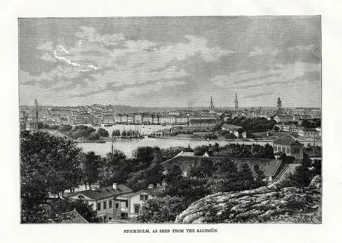 Framed Print : Stockholm, as seen from the Saltsjon, Sweden, 1879. Artist: Laplante Framed Print : Stockholm, as seen from the Saltsjon, Sweden, 1879. Artist: Laplante