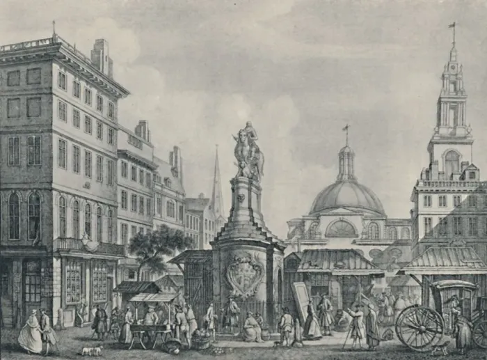 Framed Print : The Stocks Market, 1738, (1920). Artist: Henry Fletcher Framed Print : The Stocks Market, 1738, (1920). Artist: Henry Fletcher