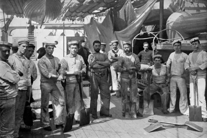 Framed Print : Some of the stokers of the battleship HMS Camperdown, 1896. Artist: Gregory & Co Framed Print : Some of the stokers of the battleship HMS Camperdown, 1896. Artist: Gregory & Co