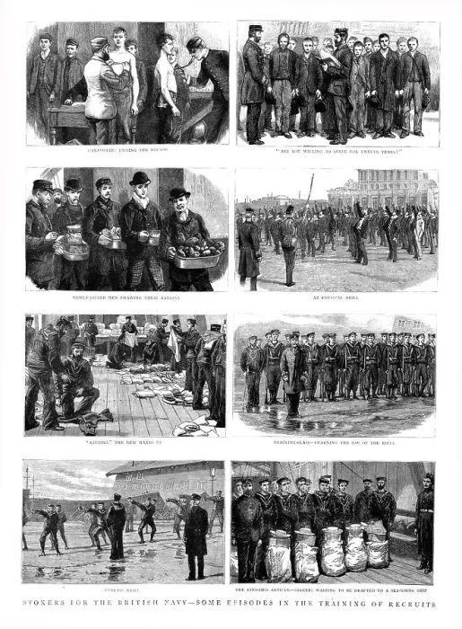 Framed Print : Stokers for the British Navy--Some episodes in the Training of Recruits, 1890. Creator: Unknown Framed Print : Stokers for the British Navy--Some episodes in the Training of Recruits, 1890. Creator: Unknown
