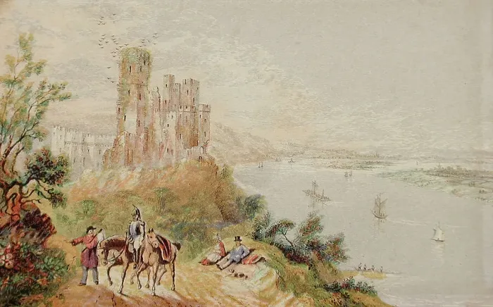 Framed Print : Stolzenfels on the Rhine, c1850. Creator: George Baxter Framed Print : Stolzenfels on the Rhine, c1850. Creator: George Baxter