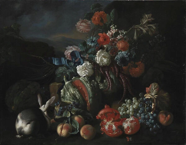 Stone Base with Flowers and Fruit, 1673-1724. Creator: Franz Werner von Tamm