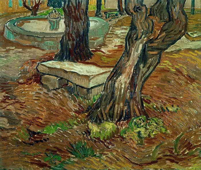 Framed Print : The Stone Bench in the Asylum at Saint-Remy, 1890. Creator: Gogh, Vincent, van (1853-1890) Framed Print : The Stone Bench in the Asylum at Saint-Remy, 1890. Creator: Gogh, Vincent, van (1853-1890)