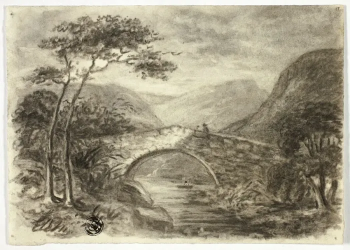 Framed Print : Stone Bridge in Mountains, c. 1855. Creator: Elizabeth Murray Framed Print : Stone Bridge in Mountains, c. 1855. Creator: Elizabeth Murray