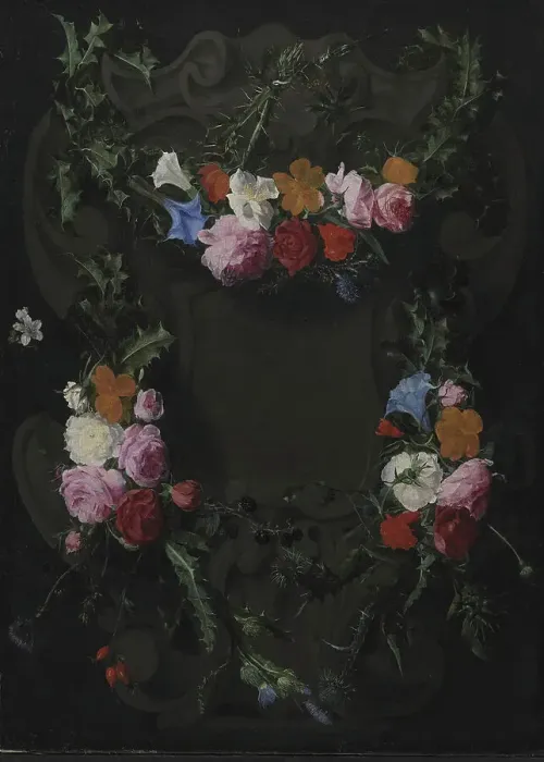 Framed Print : A Stone Cartouche with a Garland of Flowers, 1653-1656. Creator: Daniel Seghers Framed Print : A Stone Cartouche with a Garland of Flowers, 1653-1656. Creator: Daniel Seghers