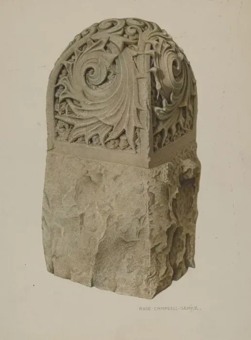 Framed Print : Stone Gate Post, c. 1939. Creator: Rose Campbell-Gerke Framed Print : Stone Gate Post, c. 1939. Creator: Rose Campbell-Gerke