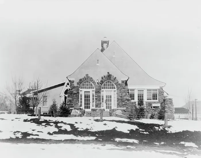 Framed Print : Stone house, with snow on ground, Colorado, between 1903 and 1923. Creator: Unknown Framed Print : Stone house, with snow on ground, Colorado, between 1903 and 1923. Creator: Unknown