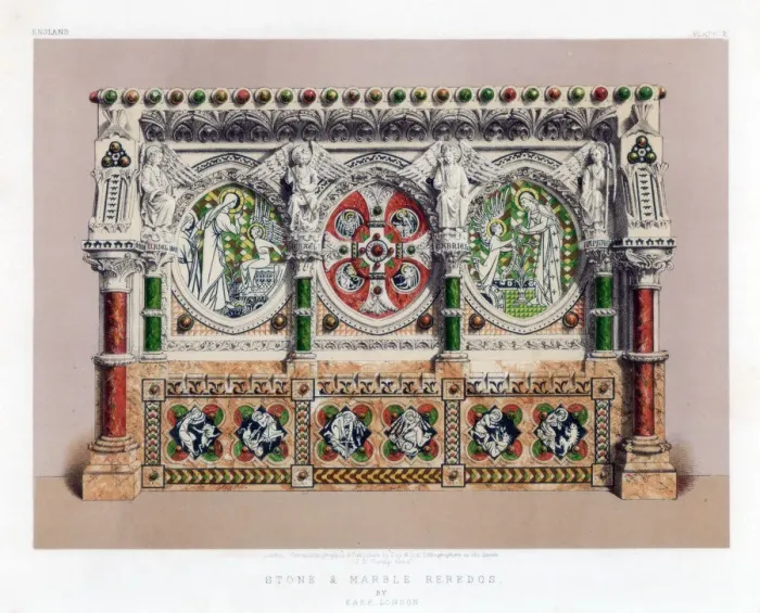 Framed Print : Stone and Marble Reredos, 19th century. Artist: John Burley Waring Framed Print : Stone and Marble Reredos, 19th century. Artist: John Burley Waring