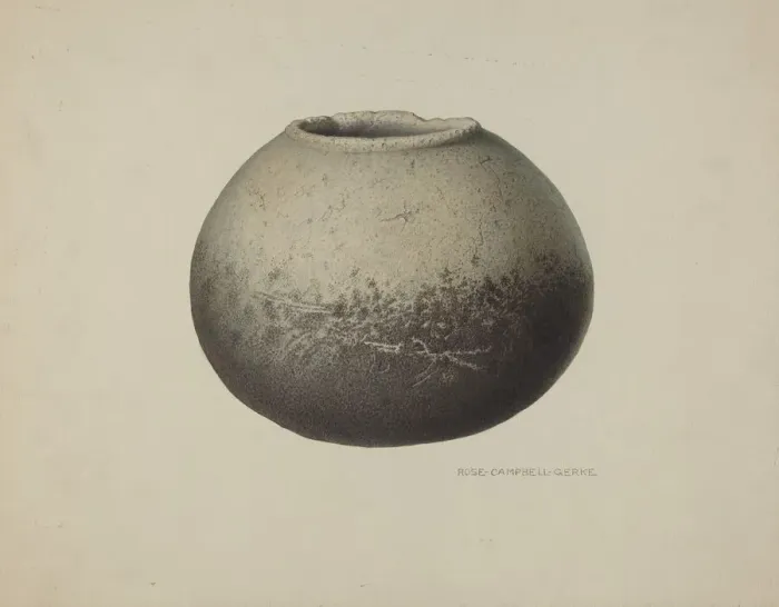 Framed Print : Stone Olla, c. 1940. Creator: Rose Campbell-Gerke Framed Print : Stone Olla, c. 1940. Creator: Rose Campbell-Gerke