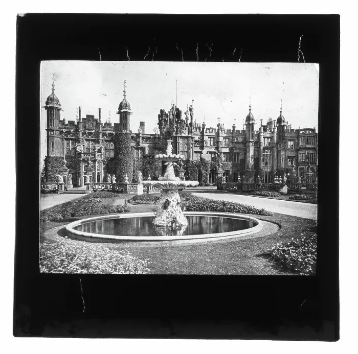 Framed Print : Stone palace and fountain - unknown loation. Creator: Unknown Framed Print : Stone palace and fountain - unknown loation. Creator: Unknown
