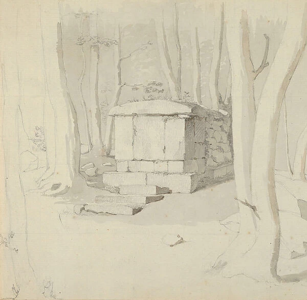 A Stone Tomb in a Forest;verso: Study of a Flower, 1830. Creator: Christen Kobke