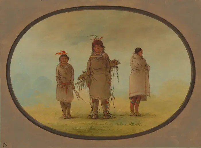 Framed Print : A Stone Warrior, His Wife, and a Boy, 1855 / 1869. Creator: George Catlin Framed Print : A Stone Warrior, His Wife, and a Boy, 1855 / 1869. Creator: George Catlin