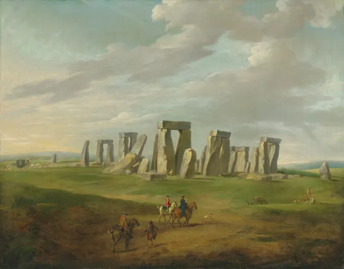 Framed Print : Stonehenge with a carriage and travellers on horseback, End of 18th-early 19th century. Creator: Ross, James (1745-1821)