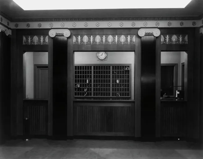 Framed Print : Stoneleigh Courts Apartments, Connecticut Ave. N.W. Washington, DC - main desk in lobby... 1920s. Creator: Frances Benjamin Johnston Framed Print : Stoneleigh Courts Apartments, Connecticut Ave. N.W. Washington, DC - main desk in lobby... 1920s. Creator: Frances Benjamin Johnston