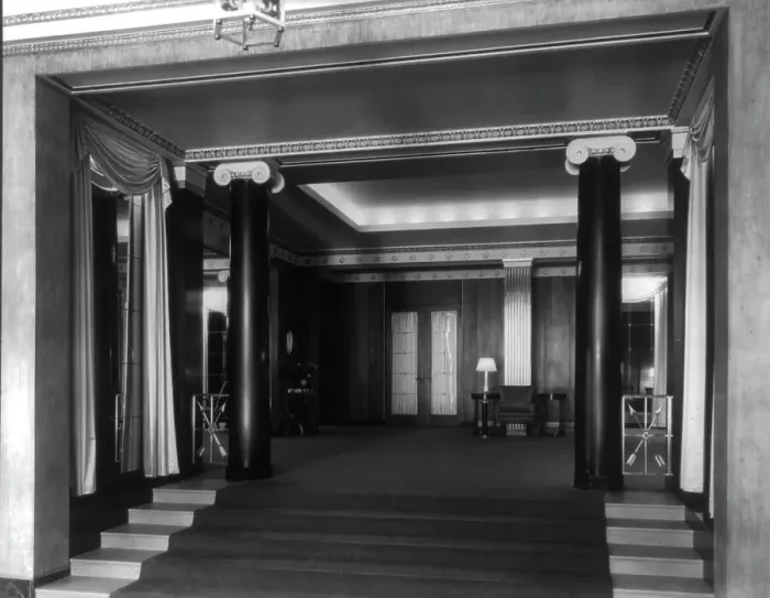 Framed Print : Stoneleigh Courts Apartments, Connecticut Ave. N.W. Washington, DC - general view of lobby, 1920s. Creator: Frances Benjamin Johnston Framed Print : Stoneleigh Courts Apartments, Connecticut Ave. N.W. Washington, DC - general view of lobby, 1920s. Creator: Frances Benjamin Johnston