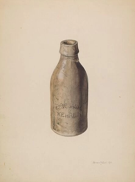 Stoneware Beer Bottle, 1941. Creator: Herman O. Stroh