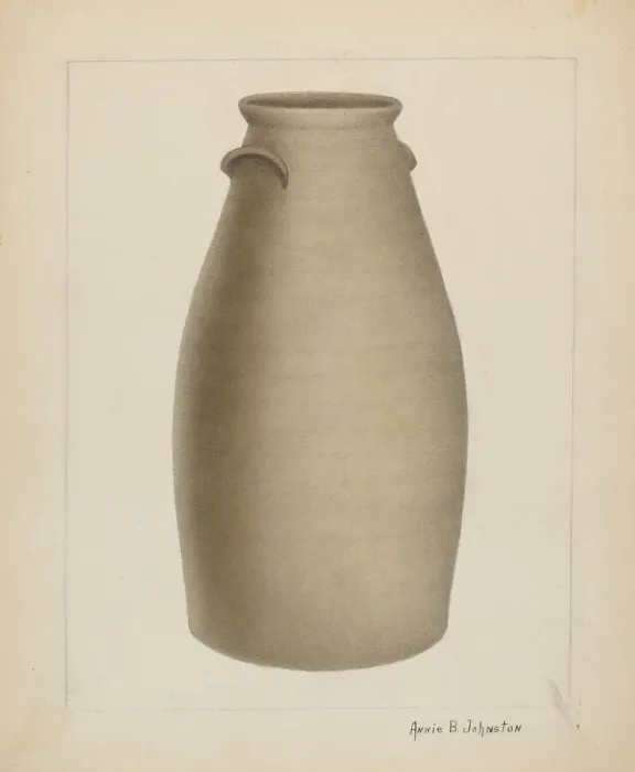 Framed Print : Stoneware Churn, c. 1937. Creator: Annie B Johnston Framed Print : Stoneware Churn, c. 1937. Creator: Annie B Johnston
