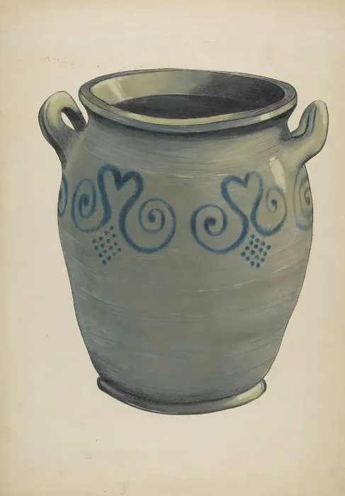 Framed Print : Stoneware Crock, c. 1936. Creator: Carl Weiss Framed Print : Stoneware Crock, c. 1936. Creator: Carl Weiss