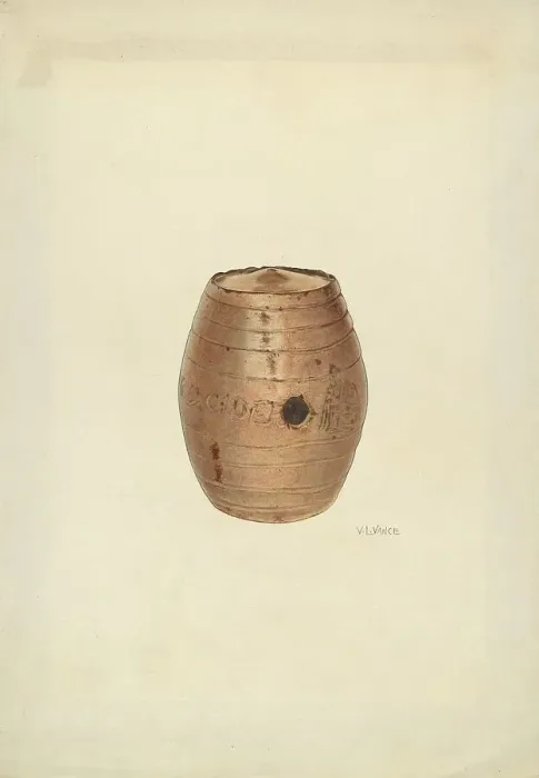 Framed Print : Stoneware Flask, c. 1940. Creator: V. L. Vance Framed Print : Stoneware Flask, c. 1940. Creator: V. L. Vance