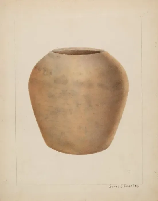 Framed Print : Stoneware Flower Pot, c. 1937. Creator: Annie B Johnston Framed Print : Stoneware Flower Pot, c. 1937. Creator: Annie B Johnston