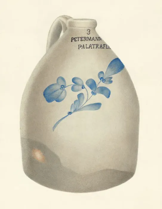 Framed Print : Stoneware Jug, c. 1937. Creator: Annie B Johnston Framed Print : Stoneware Jug, c. 1937. Creator: Annie B Johnston