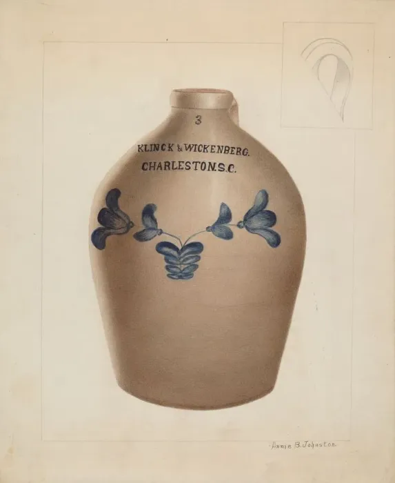 Framed Print : Stoneware Jug, c. 1937. Creator: Annie B Johnston Framed Print : Stoneware Jug, c. 1937. Creator: Annie B Johnston