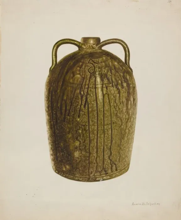 Framed Print : Stoneware Jug, c. 1938. Creator: Annie B Johnston Framed Print : Stoneware Jug, c. 1938. Creator: Annie B Johnston