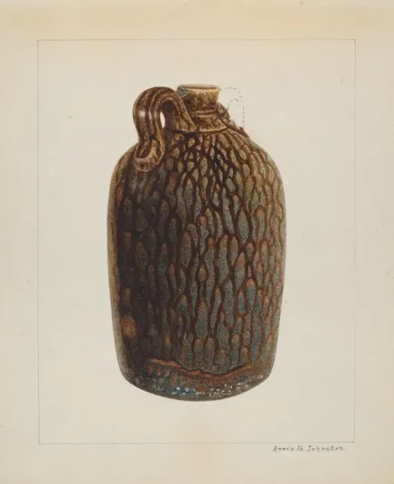 Framed Print : Stoneware Jug, c. 1938. Creator: Annie B Johnston Framed Print : Stoneware Jug, c. 1938. Creator: Annie B Johnston