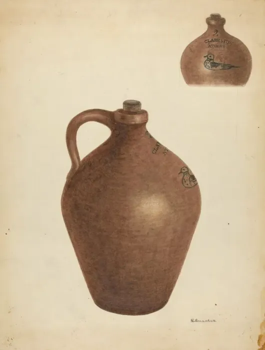 Framed Print : Stoneware Jug, c. 1940. Creator: Nicholas Amantea Framed Print : Stoneware Jug, c. 1940. Creator: Nicholas Amantea