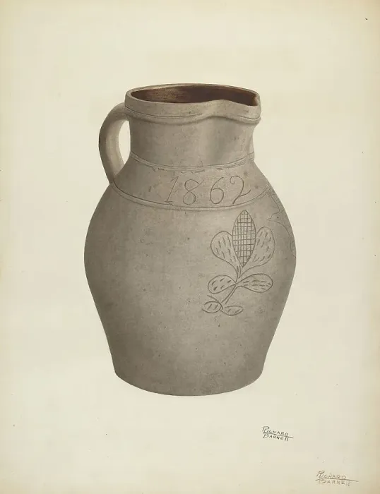 Framed Print : Stoneware Pitcher, c. 1939. Creator: Richard Barnett Framed Print : Stoneware Pitcher, c. 1939. Creator: Richard Barnett