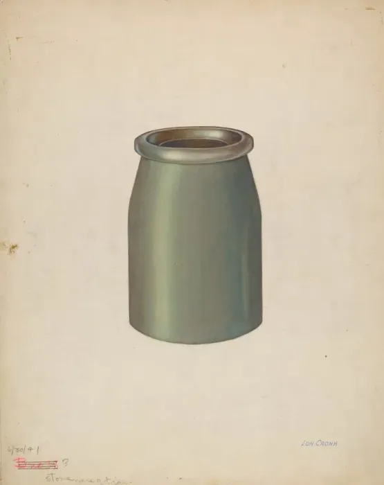 Framed Print : Stoneware Quart Jar, 1941. Creator: Lon Cronk Framed Print : Stoneware Quart Jar, 1941. Creator: Lon Cronk