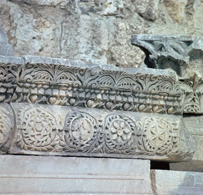 Framed Print : Stonework decoration in the Temple in Capernaum, 1st century Framed Print : Stonework decoration in the Temple in Capernaum, 1st century