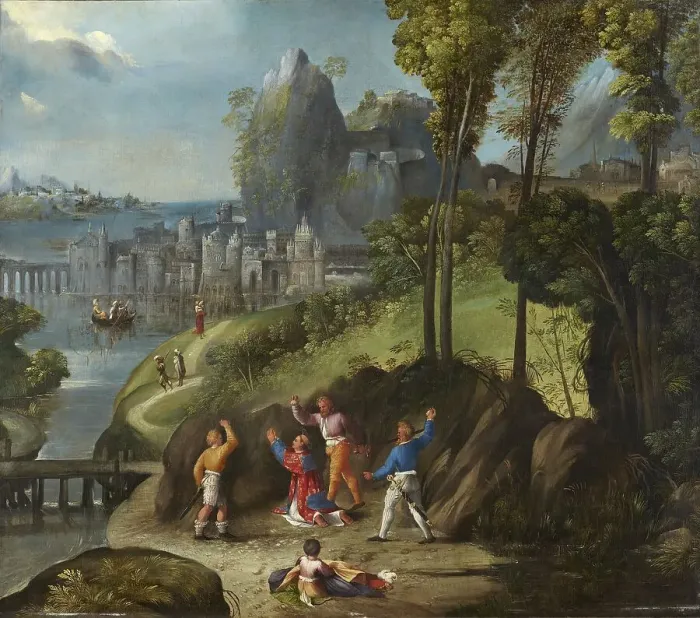 Framed Print : The Stoning of Saint Stephen, 1525. Creators: Dosso Dossi, Battista Dossi Framed Print : The Stoning of Saint Stephen, 1525. Creators: Dosso Dossi, Battista Dossi