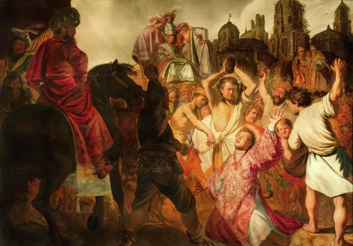 Framed Print : The Stoning of Saint Stephen, 1625. Creator: Rembrandt van Rhijn (1606-1669) Framed Print : The Stoning of Saint Stephen, 1625. Creator: Rembrandt van Rhijn (1606-1669)