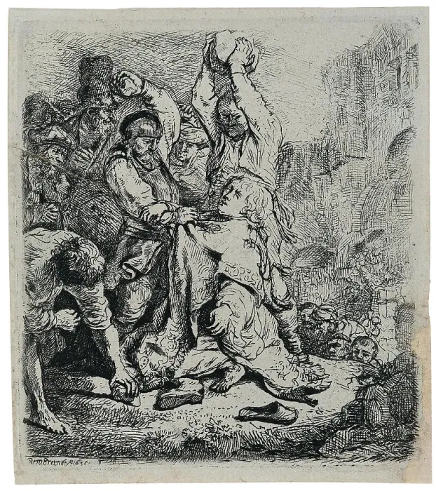Framed Print : The stoning of Saint Stephen, 1635. Creator: Rembrandt van Rhijn (1606-1669) Framed Print : The stoning of Saint Stephen, 1635. Creator: Rembrandt van Rhijn (1606-1669)